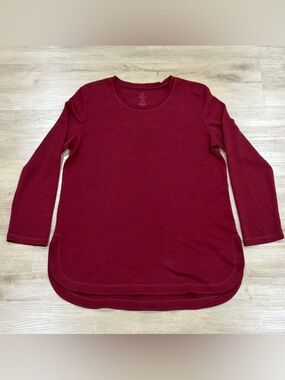 WoolX Shirt Womens Large Red Blair Tunic 100% Merino Wool Cold Weather Loose Fit